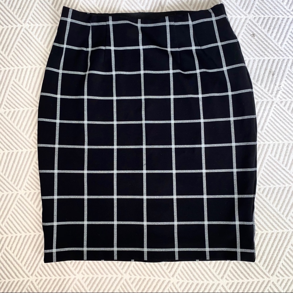 Black Windowpane Pencil Skirt
